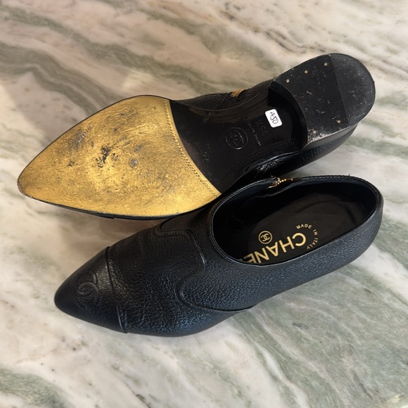 Black Leather Chanel Booties with CC cap toe - Picture 8 of 8